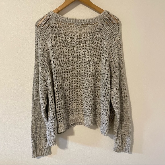 Urban Outfitters Ecote Open Knit Slouchy Scoop Neck Sweater Light Gray Coastal-L - Picture 2 of 9